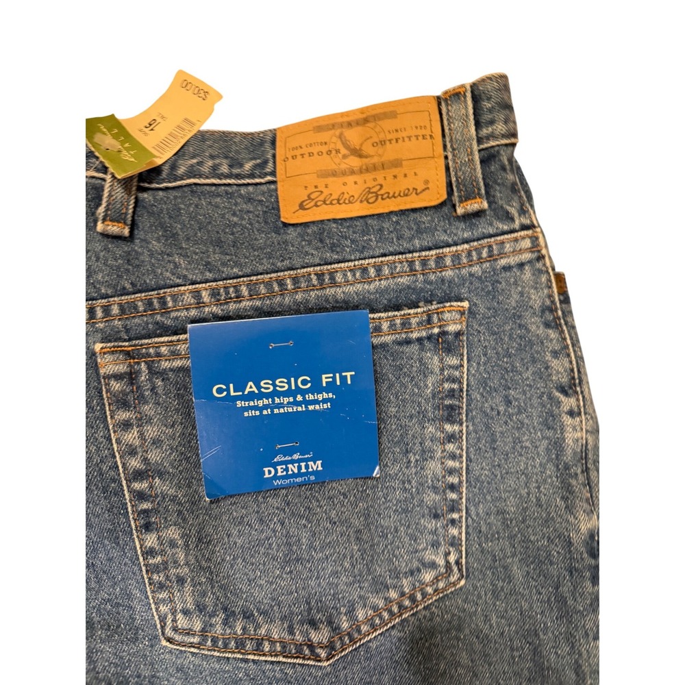 NWT Vtg 90s Eddie Bauer Classic Fit Straight Leg Mom Jeans Medium Wash 16 35x35
